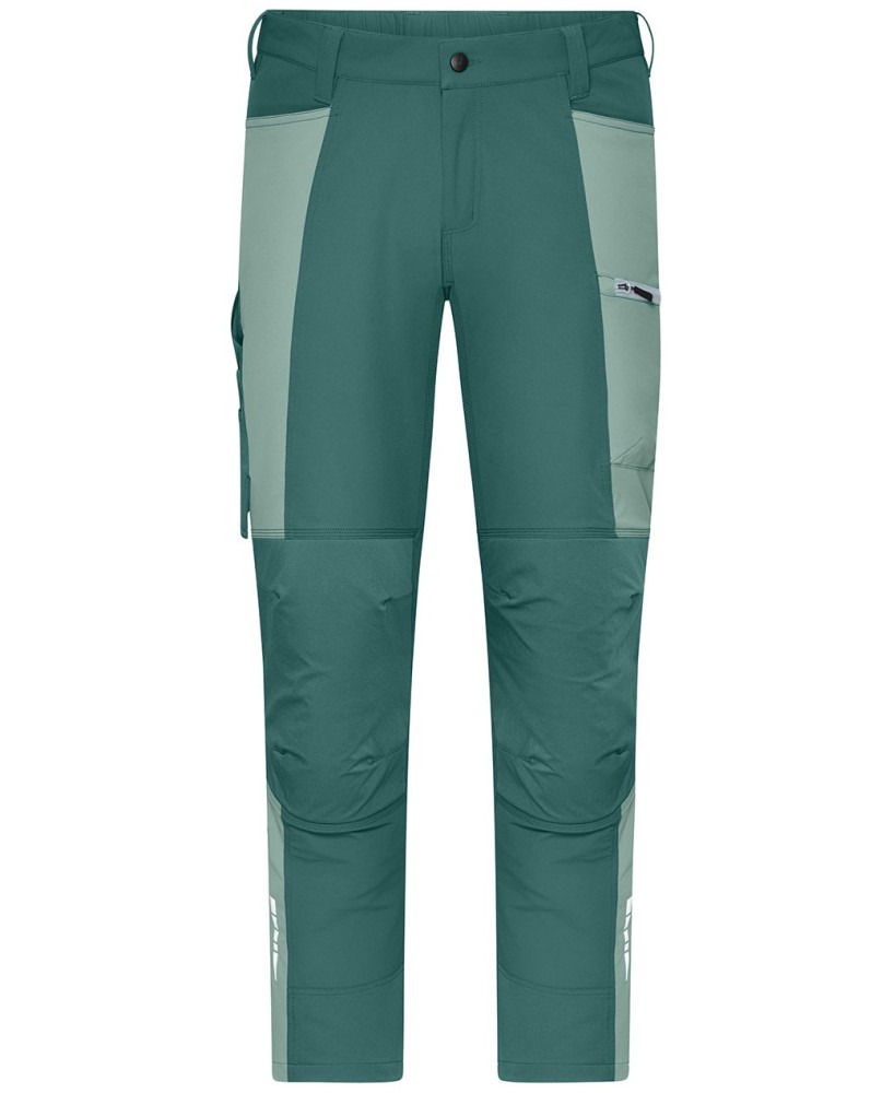 Pantalones de trabajo modernos de corte entallado con detalles en contraste.